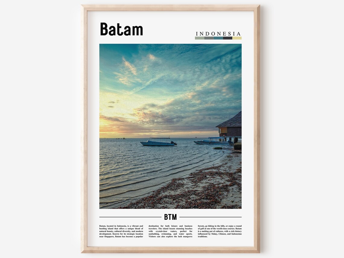 Batam Indonesia Tropical Beach Sunset Boats Travel Poster Photo