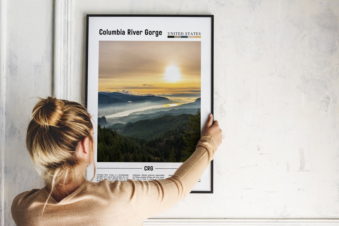 Columbia River Gorge Sunrise Over Misty Mountains Photo Travel Poster - Image 2