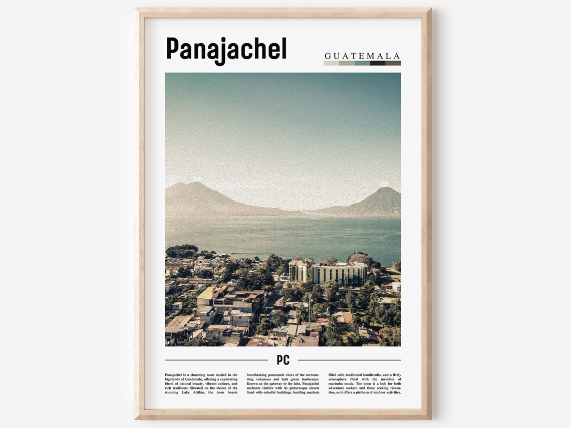Panajachel Guatemala Lake Atitlan Volcano Town View Travel Poster