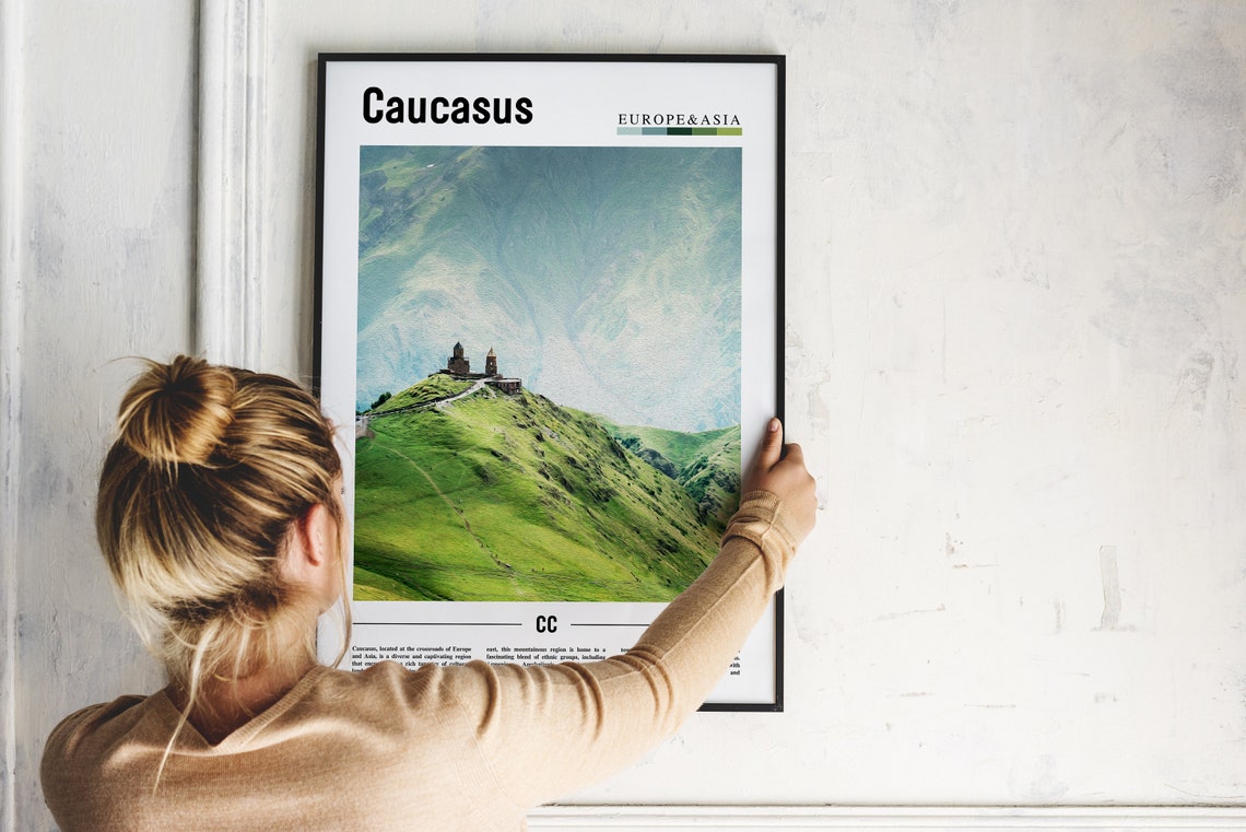 Caucasus Hilltop Church Green Mountains Minimal Travel Poster - Image 2