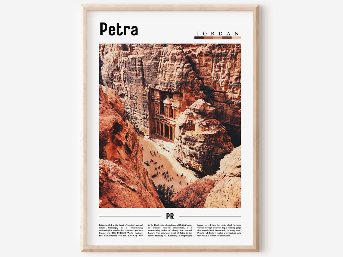 Petra Jordan Treasury Ancient Rose Red Rock City Travel Poster
