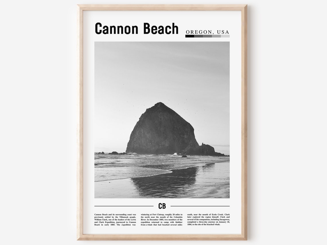Cannon Beach Oregon Black And White Travel Poster Haystack Rock Coast