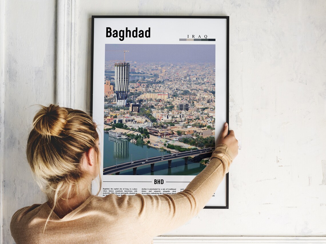 Baghdad Iraq Capital Tigris River Skyline City Travel Poster - Image 2
