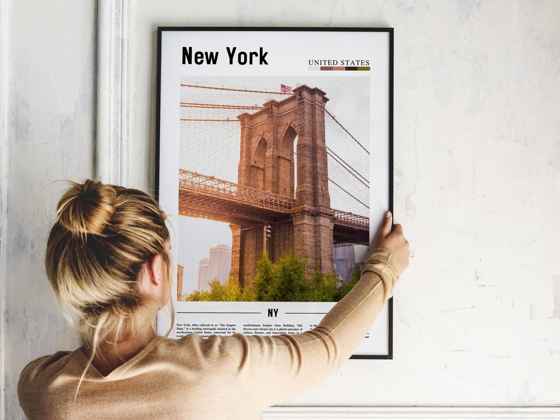 New York City Brooklyn Bridge Historic Stone Tower Travel Poster - Image 2