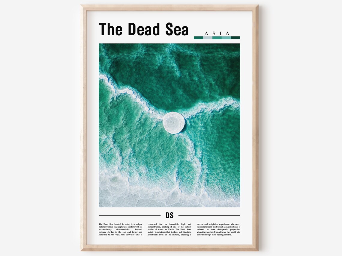 The Dead Sea Asia Aerial Salt Formation Turquoise Water Travel Poster