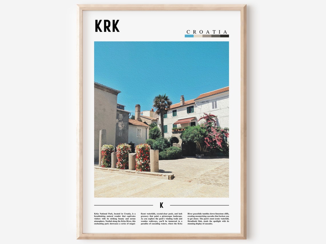 Krk Croatia Sunny Bright Old Town Square Mediterranean Travel Poster