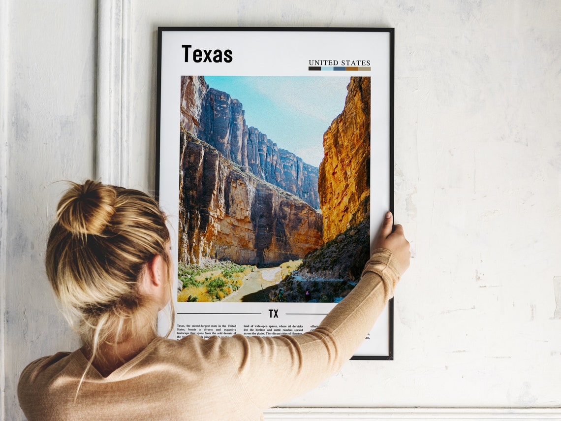 Texas River Canyon Golden Cliffs Winding Stream Scenic Poster - Image 2