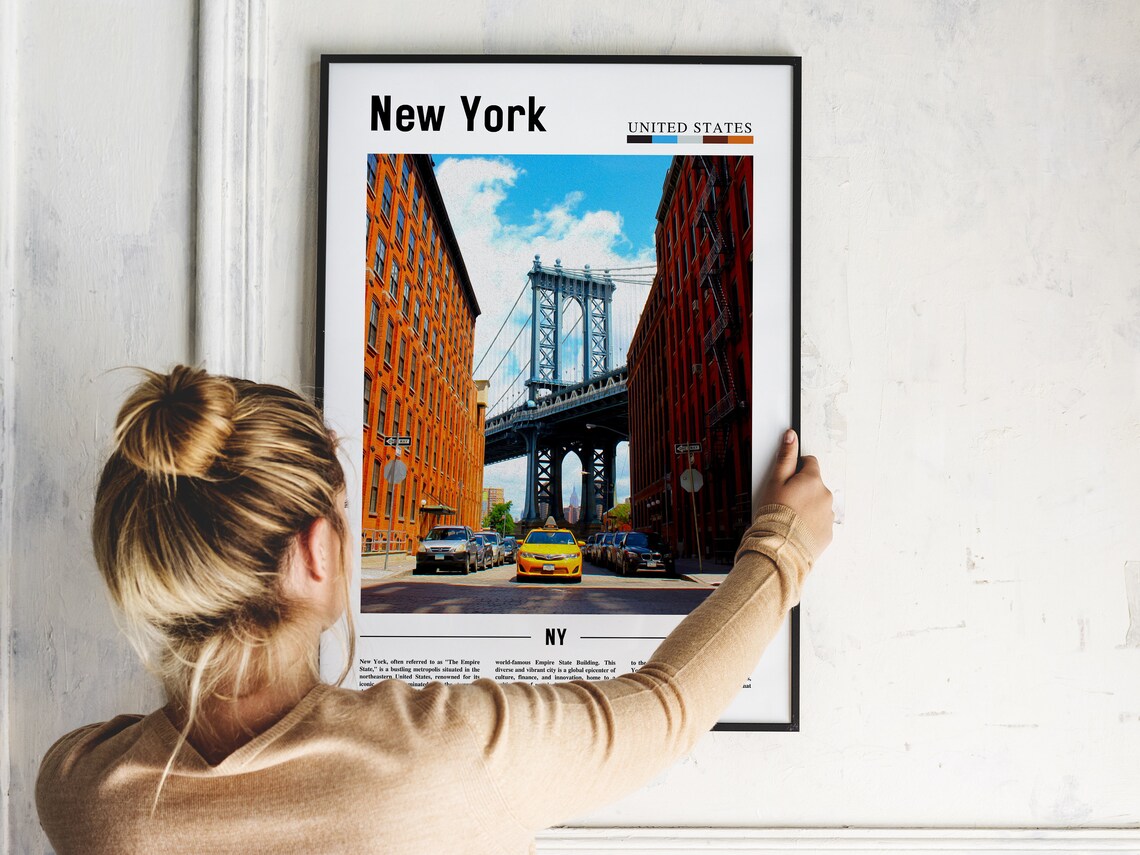 New York Manhattan Bridge Taxi Street Brooklyn Photo Art Poster - Image 2