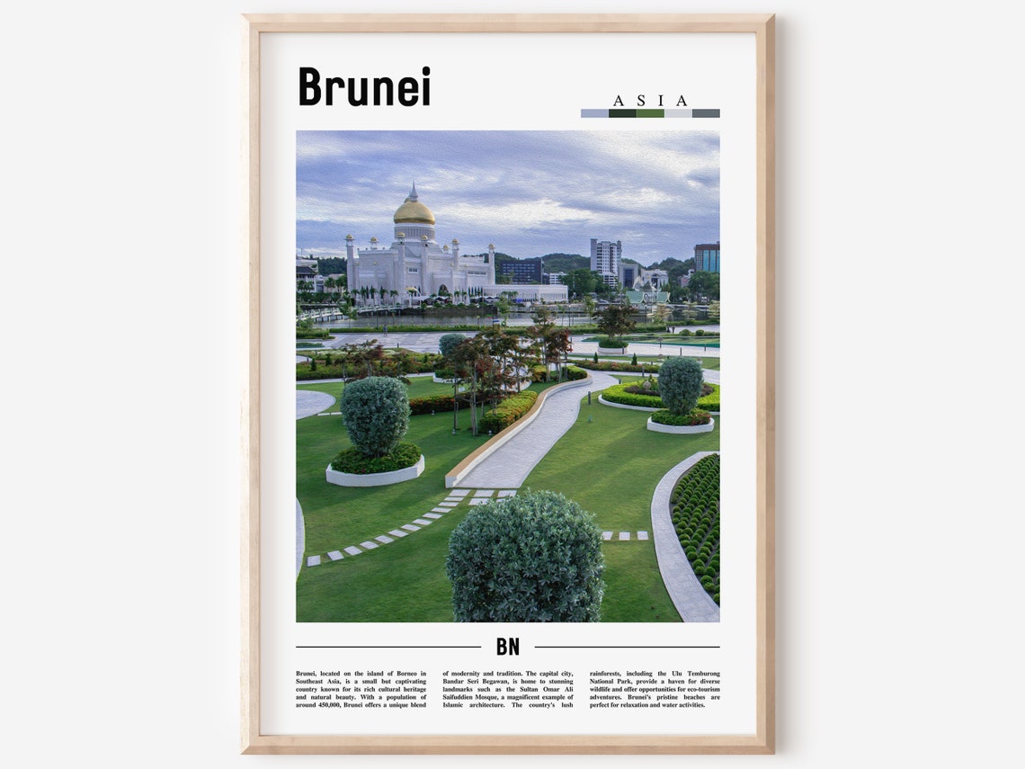Brunei Golden Dome Mosque and Gardens Travel Poster Southeast Asia