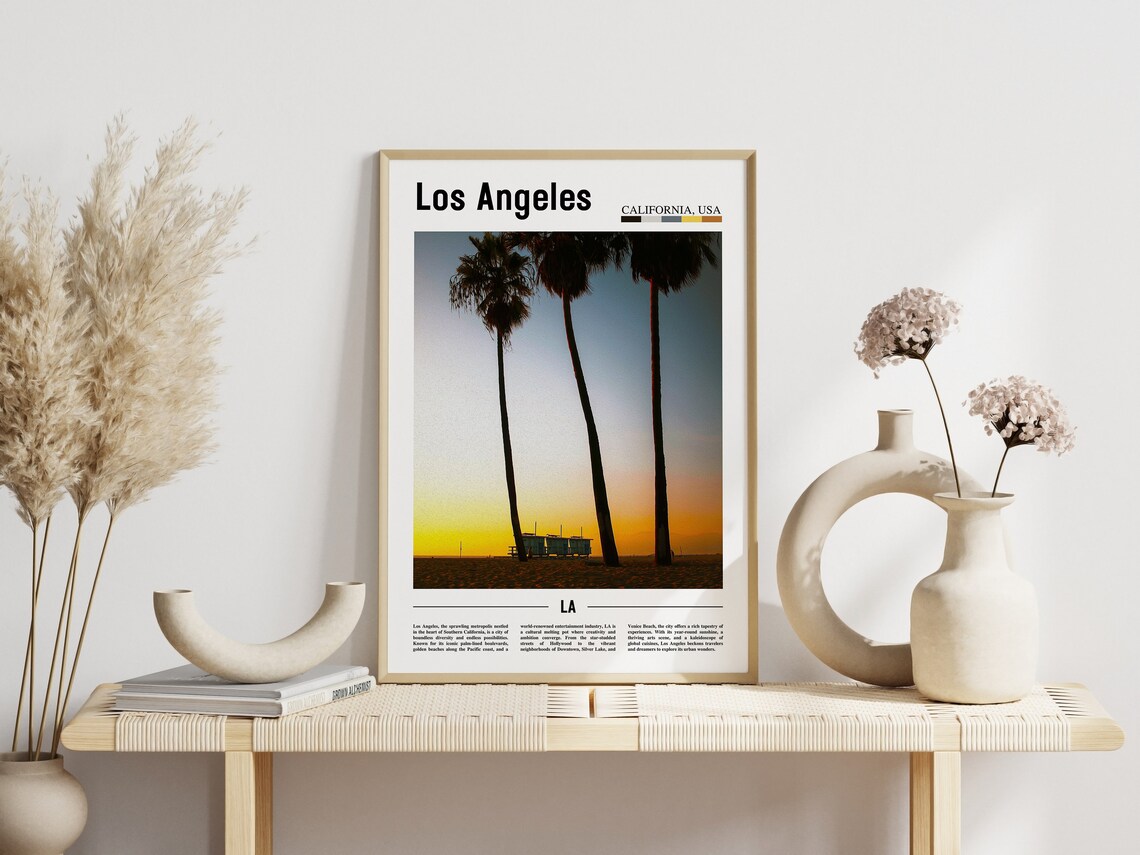 Los Angeles California Sunset Palm Trees Beach City Travel Poster - Image 3