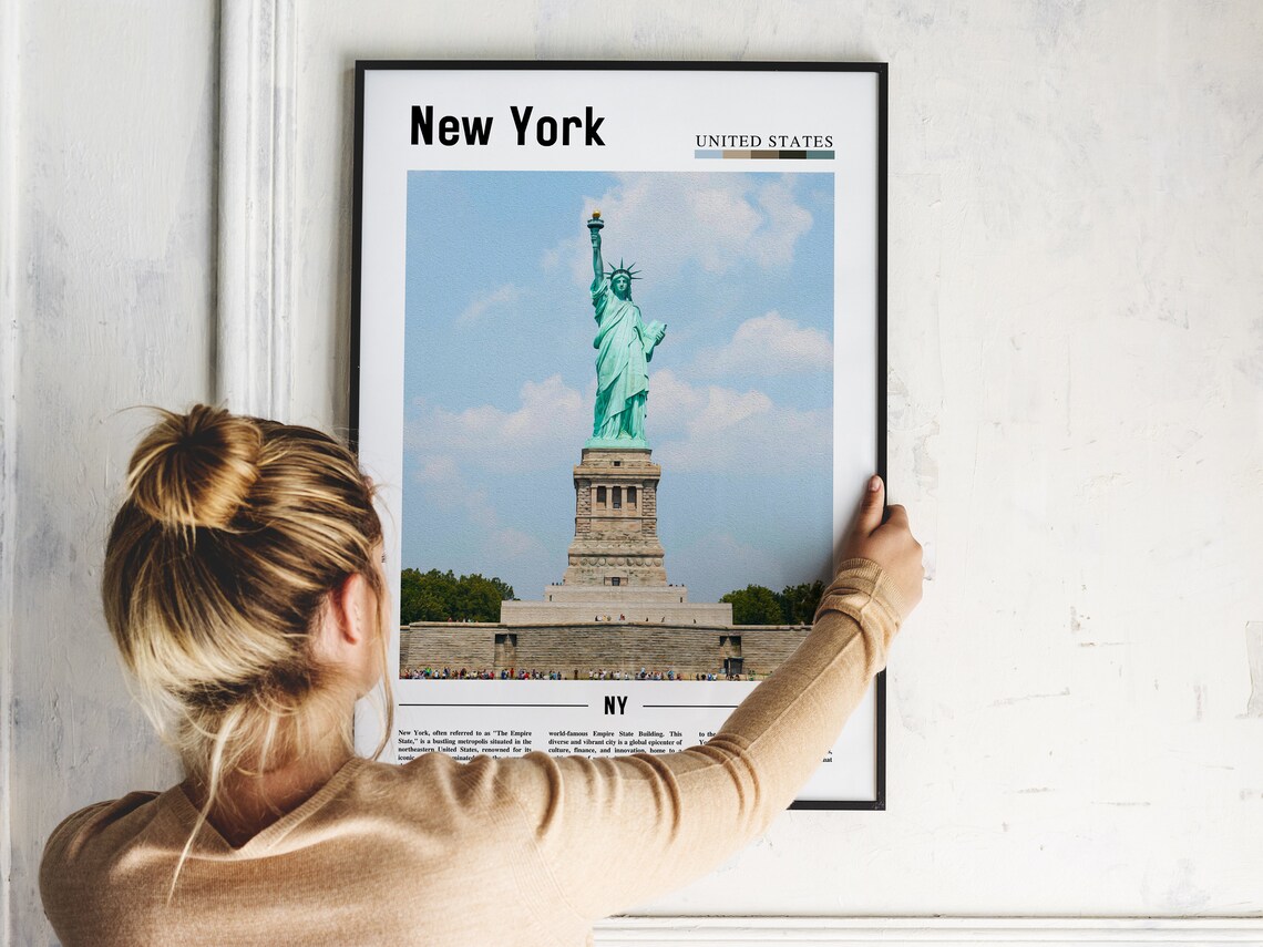 New York Statue of Liberty Daytime Modern Photo Travel Poster - Image 2