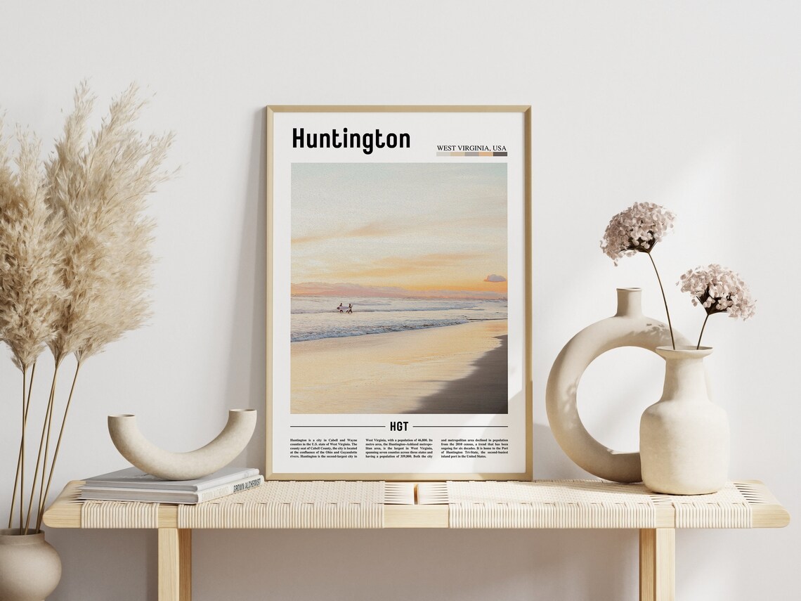 Huntington West Virginia Beach Sunset Golden Waves Art Poster - Image 3