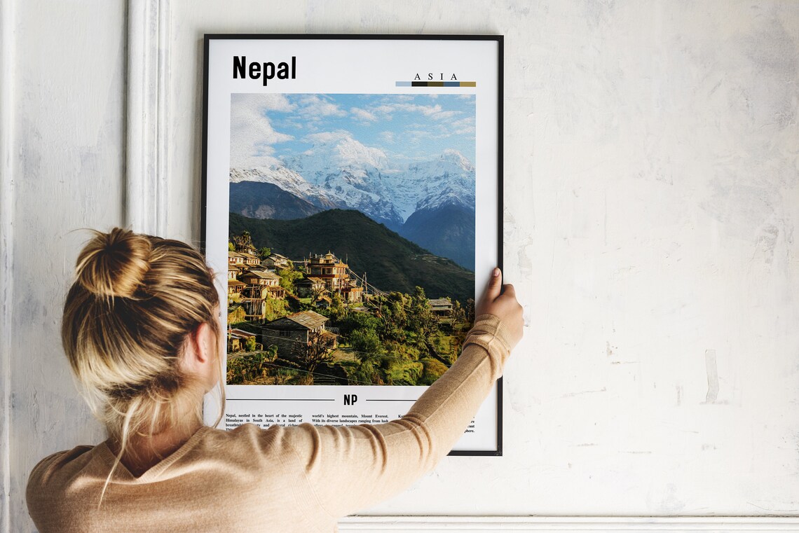 Nepal Asia Himalayan Village Snow Capped Mountain Travel Poster - Image 2