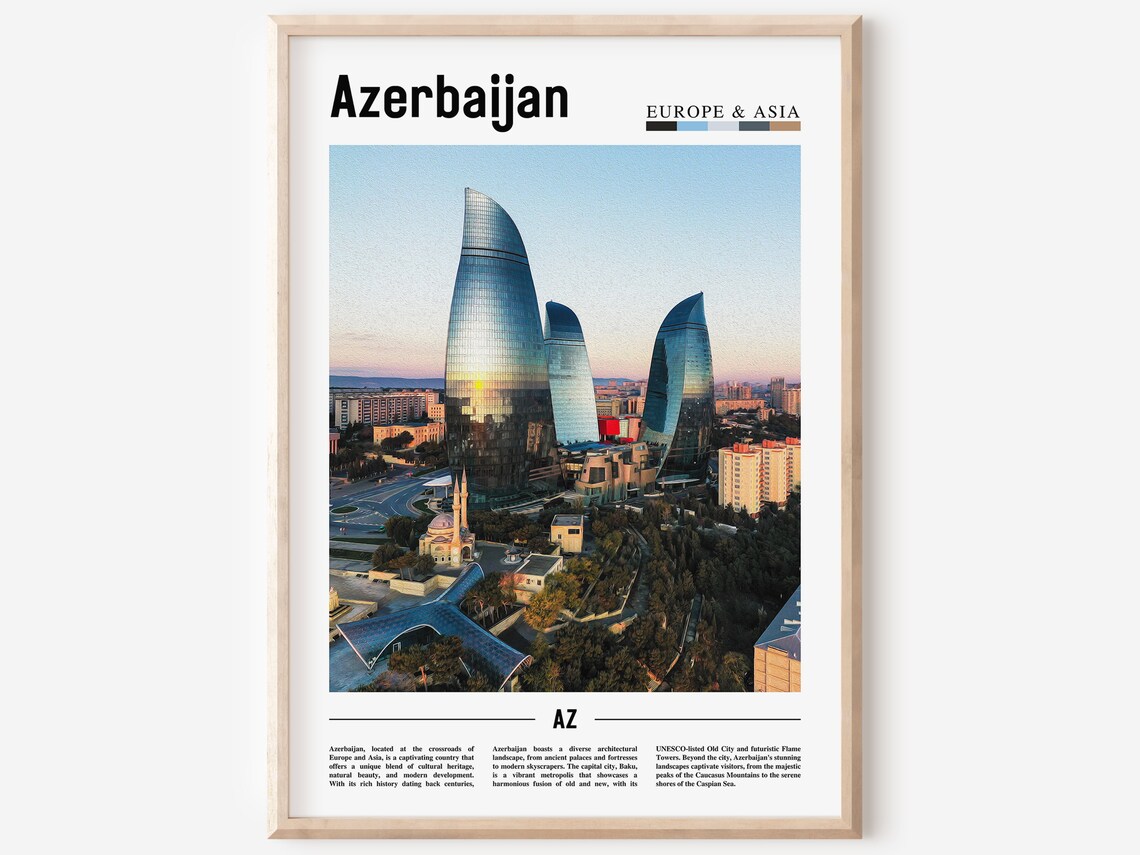 Azerbaijan Baku Flame Towers Modern Architecture Travel Poster