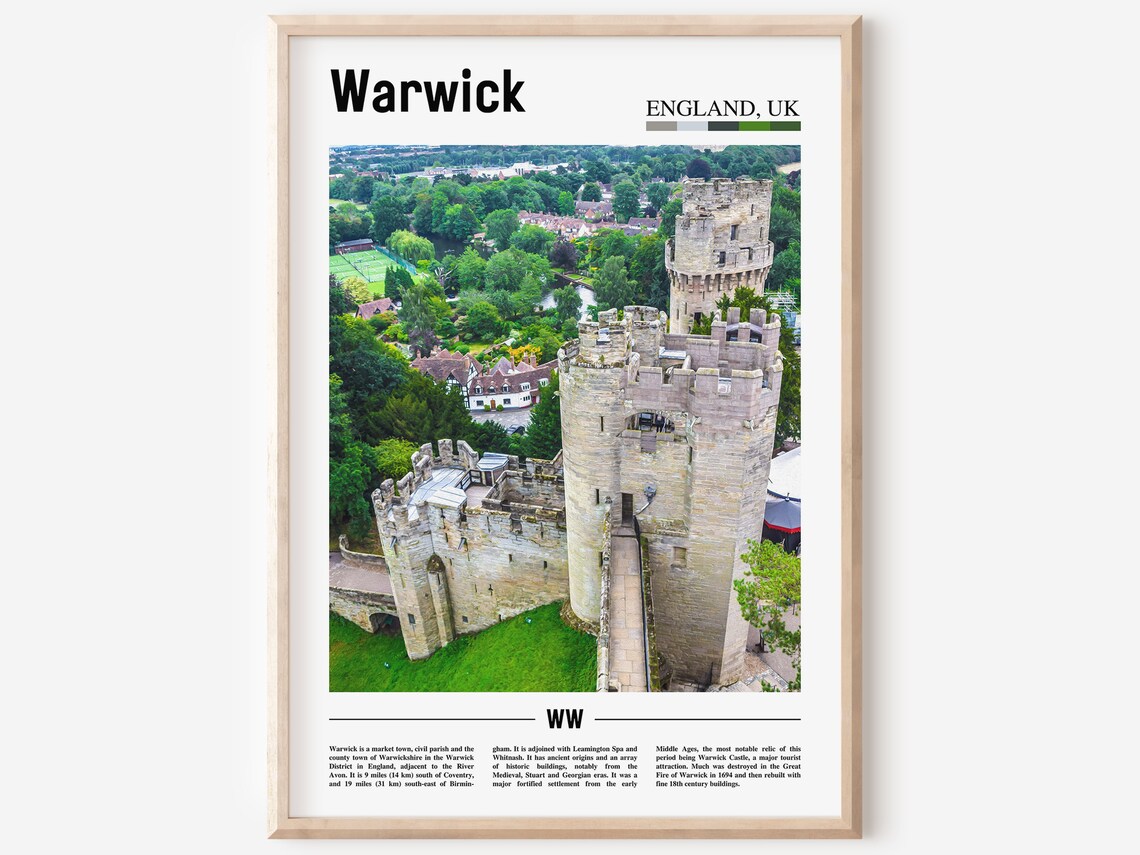 Warwick England Historic Castle Aerial Minimalist Travel Poster