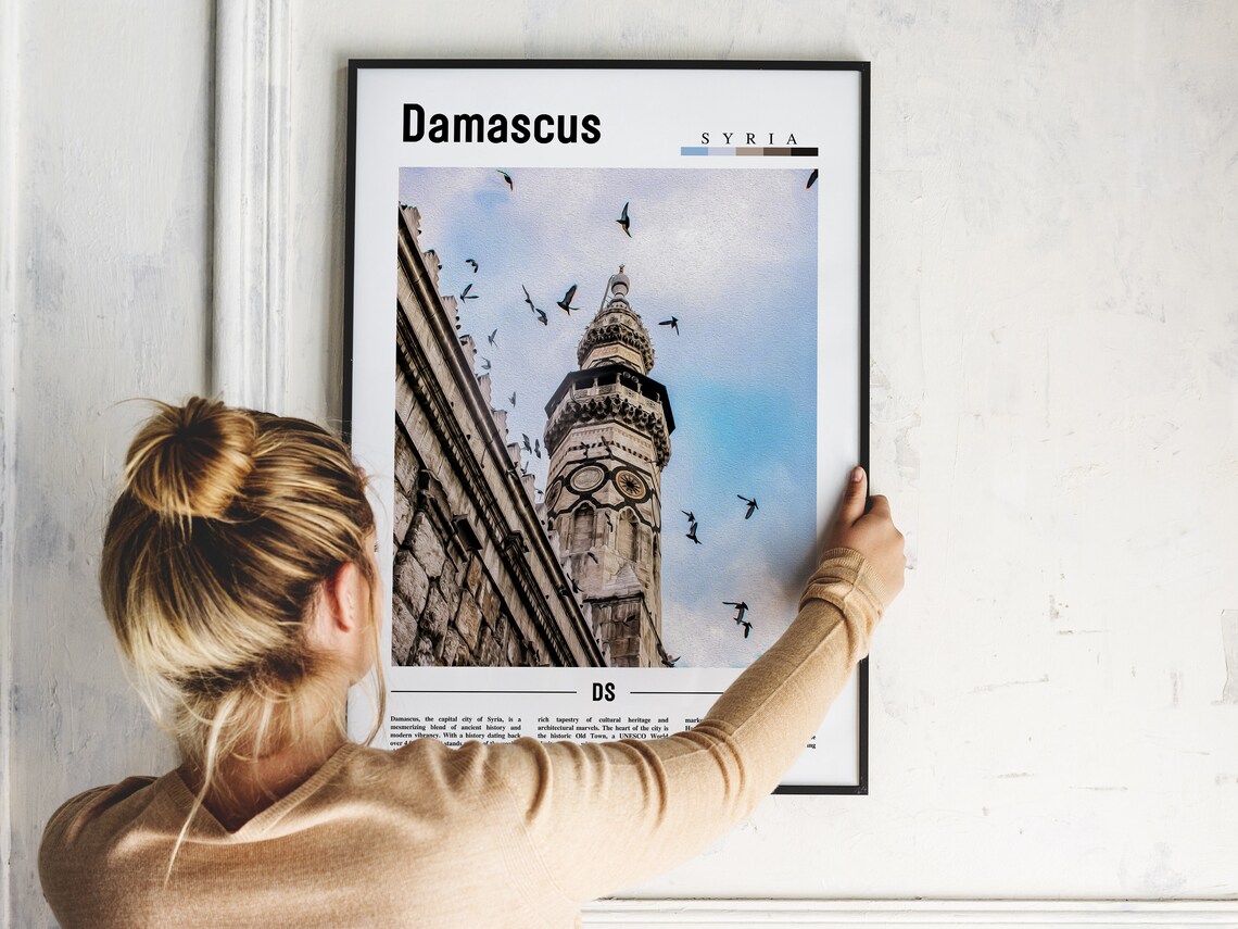 Damascus Syria Historic Minaret Birds Blue Sky Travel Photo Poster - Image 2
