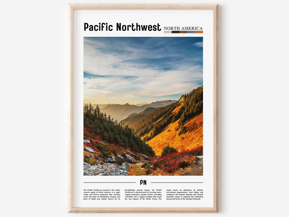 Pacific Northwest Autumn Mountain Valley North America Travel Poster