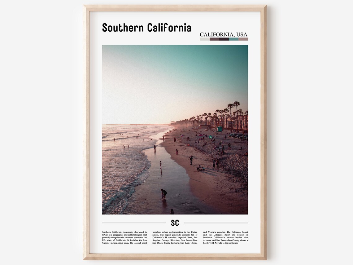 Southern California Beach Sunset Palm Trees Travel Photo Poster
