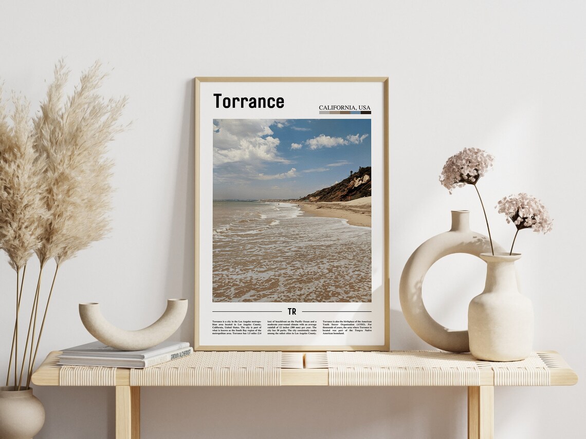 Torrance California USA Beach Waves Rocky Headland Coastline Travel Poster - Image 3