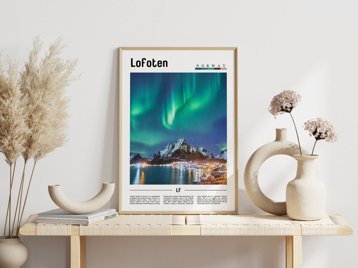 Lofoten Norway Aurora Borealis Northern Lights Peaks Night Poster - Image 3