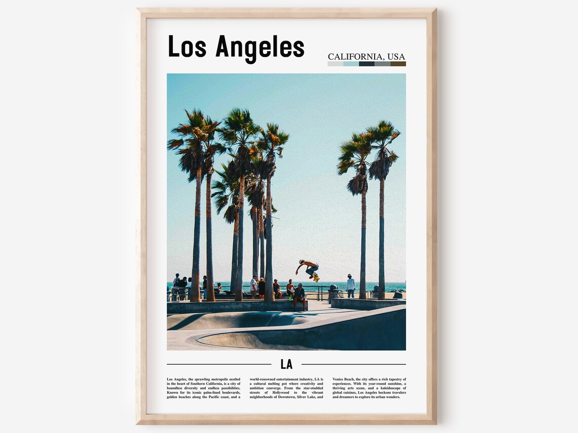 Los Angeles Skate Park Palm Trees California USA Travel Poster