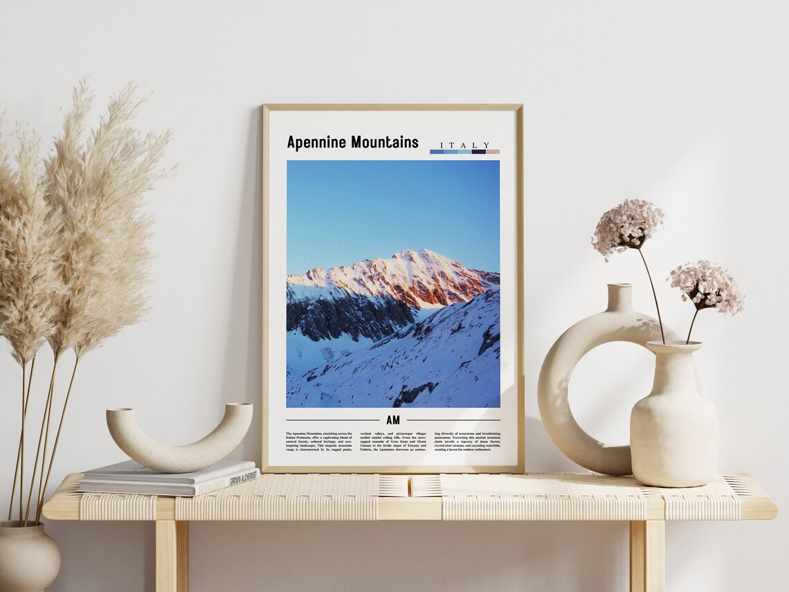 Apennine Mountains Italy Snow Capped Peaks Minimalist Travel Poster - Image 3