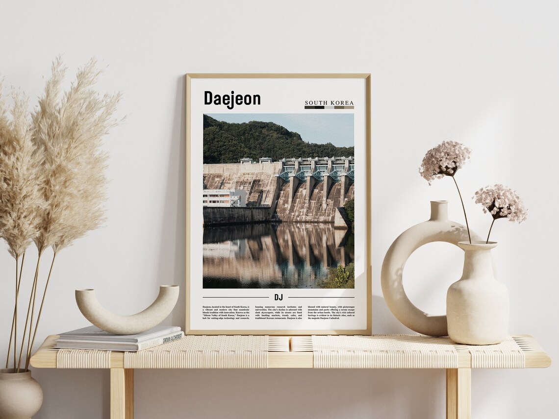 Daejeon South Korea Minimalist Travel Photo Poster with Dam View - Image 3