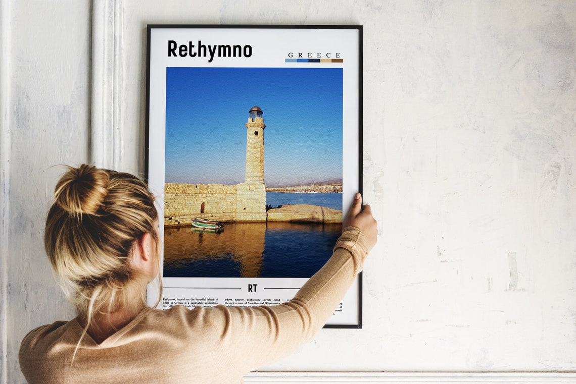 Rethymno Greece Lighthouse Harbor Photo Minimalist Travel Poster - Image 2