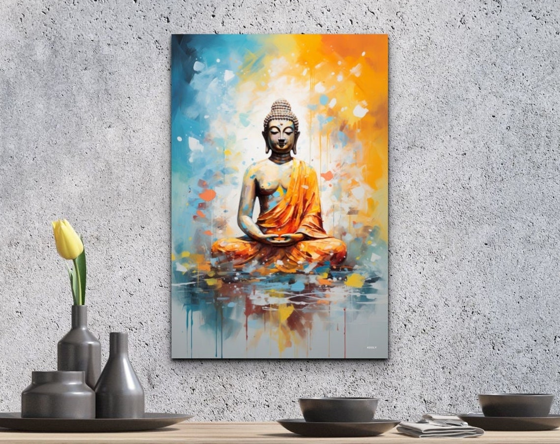 Buddha Meditating in Colorful Abstract Watercolor Splash Art Poster