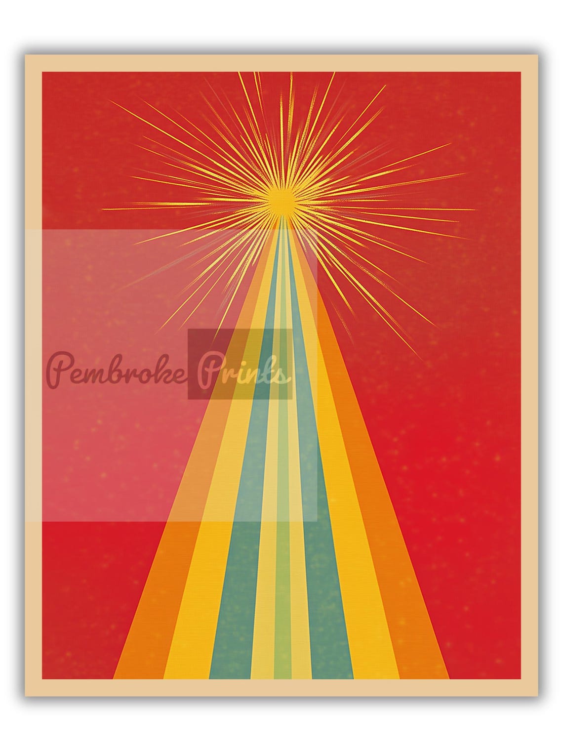 Vibrant Retro Rainbow Sunburst Beam Abstract Art Deco Wall Art - Image 3