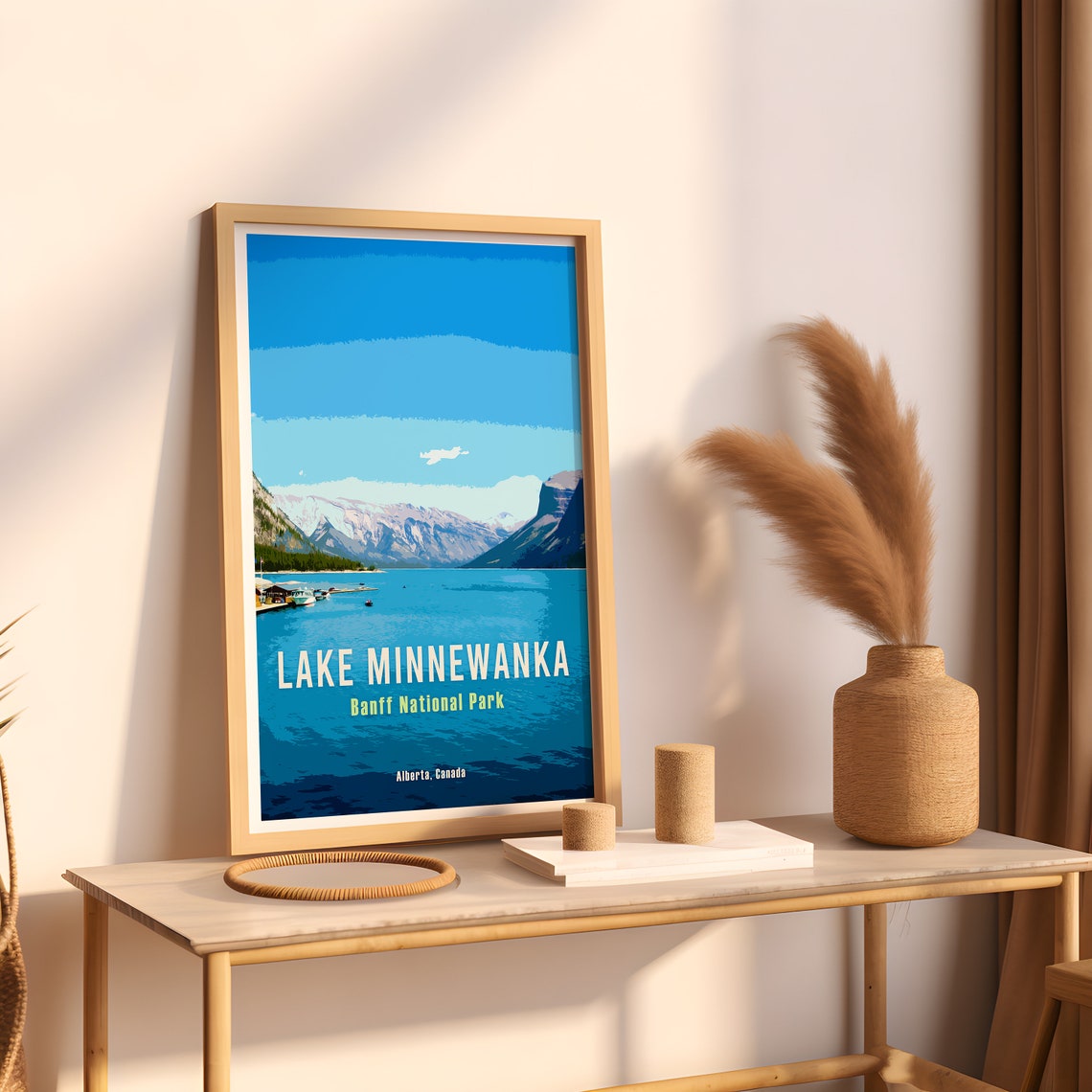 Lake Minnewanka Retro Travel Poster Alberta Canada Art Vintage Canadian Rockies Poster Canada Print Banff National Park Travel Poster - Image 2