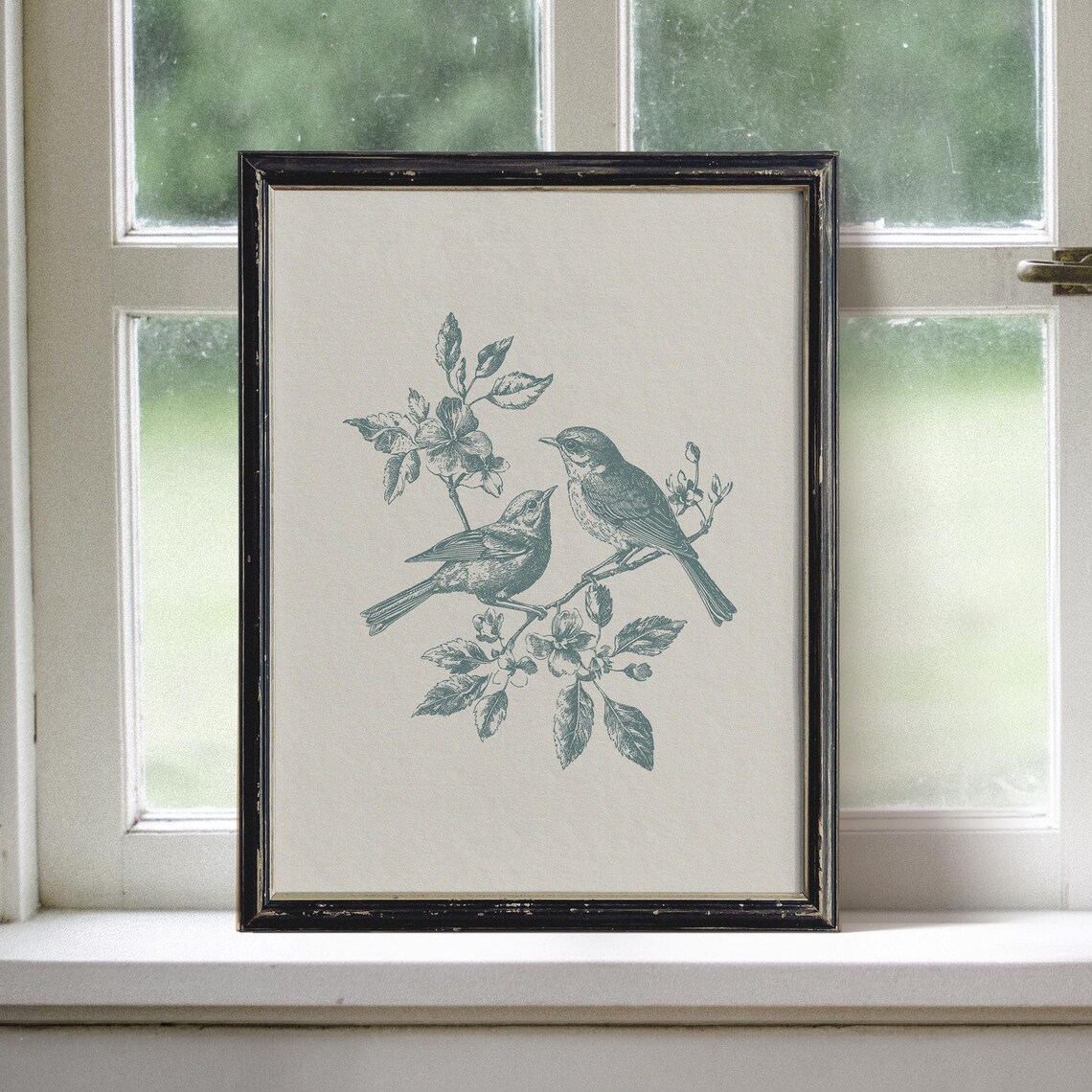 Neutral Blue Birds Print, Minimalist Farmhouse Art Print