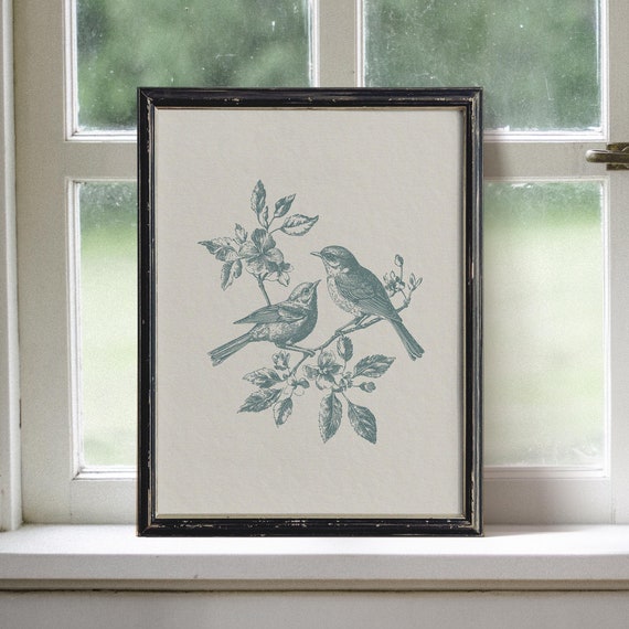 Neutral Blue Birds Print, Minimalist Farmhouse Art Print