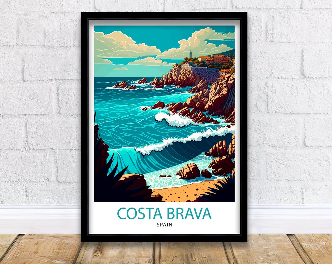 Costa Brava Spain Rocky Cliffs Turquoise Waves Travel Poster