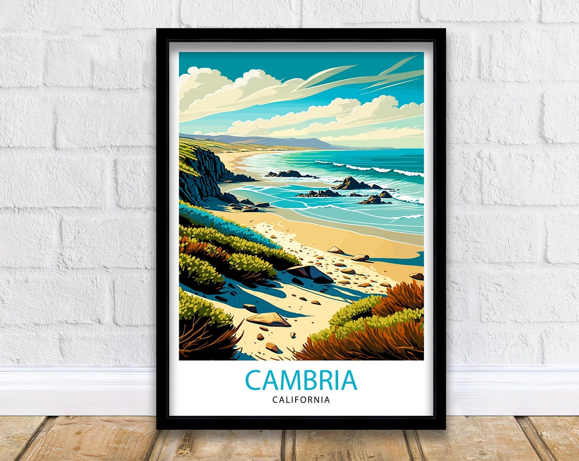 Cambria California Travel Print Coastal Wall Art Beach House Decor California Travel Poster Cambria Illustration Gift For Travelers