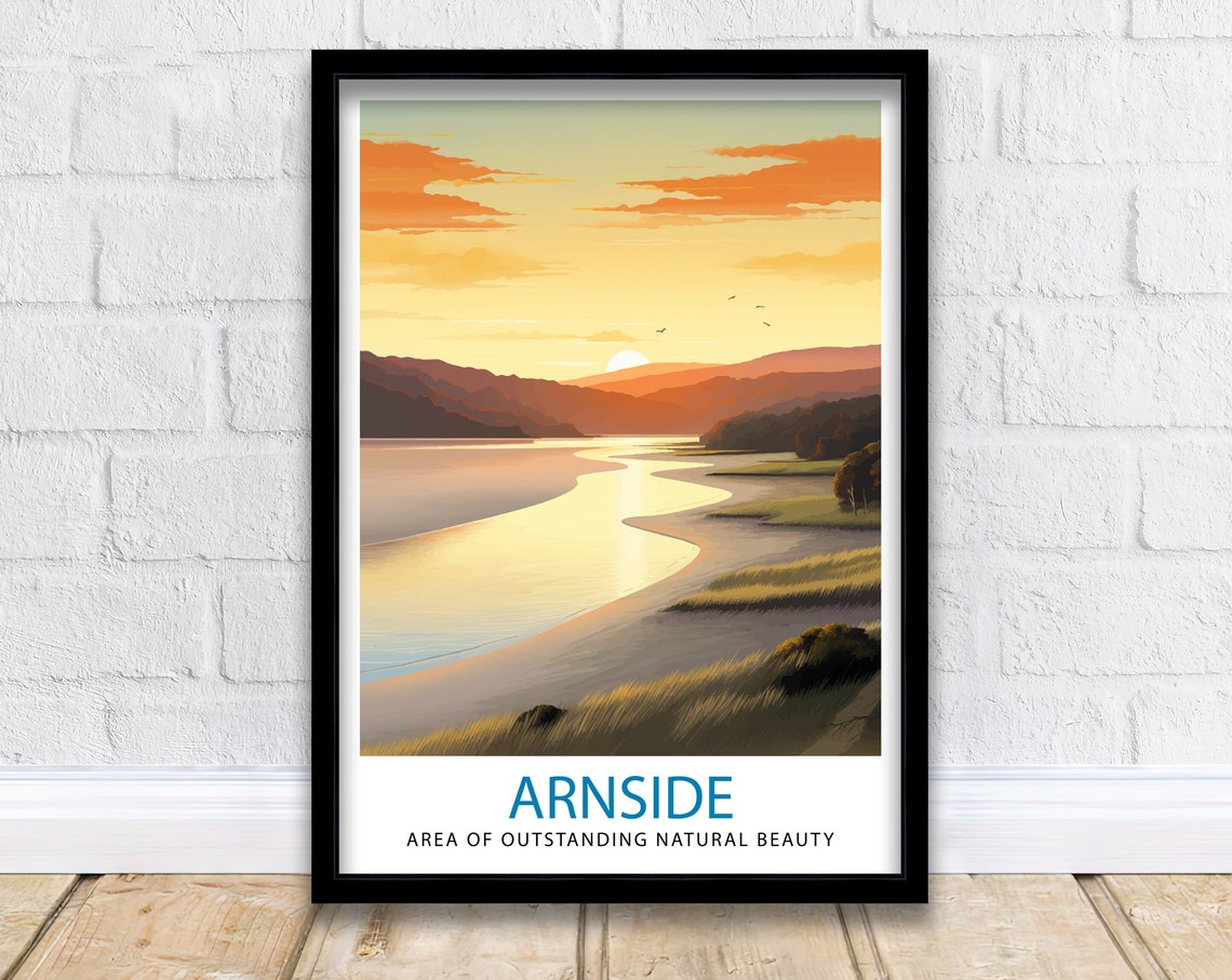 Arnside AONB Sunset River Golden Hour Illustration Art Poster
