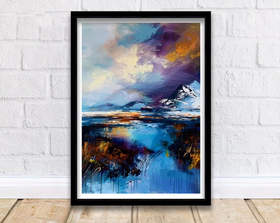 Abstract Stormy Seascape Purple Orange Expressionist Painting Poster