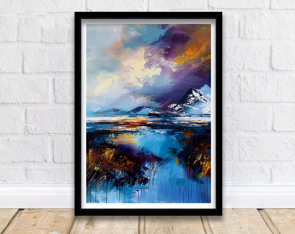 Abstract Stormy Seascape Purple Orange Expressionist Painting Poster