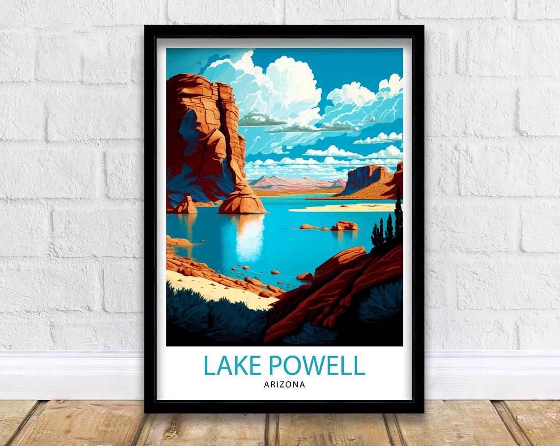 Lake Powell Arizona Travel Print Lake Powell Wall Deco Lake Powell Home Living Decor Lake Powell Illustration Travel Poster Gift