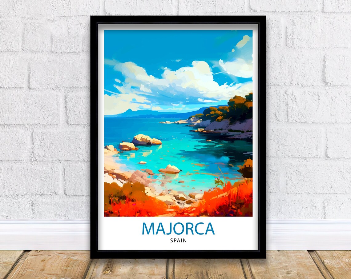 Majorca Spain Turquoise Coastline Cove Beach Art Travel Poster