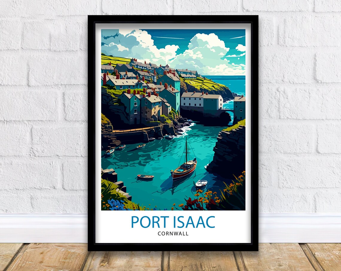 Port Isaac Cornwall Travel Poster, Coastal Art Print