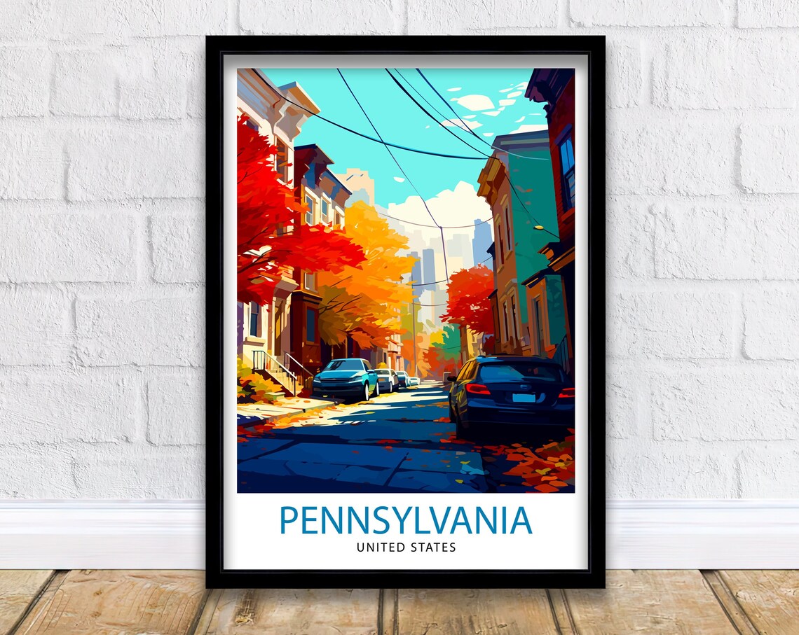 Pennsylvania Autumn Street Fall Foliage Vintage Travel Poster