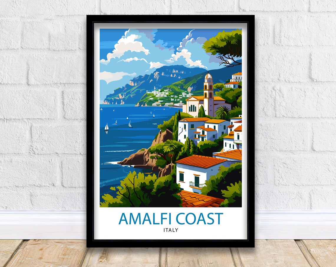 Amalfi Coast Italy Travel Poster, Mediterranean Place