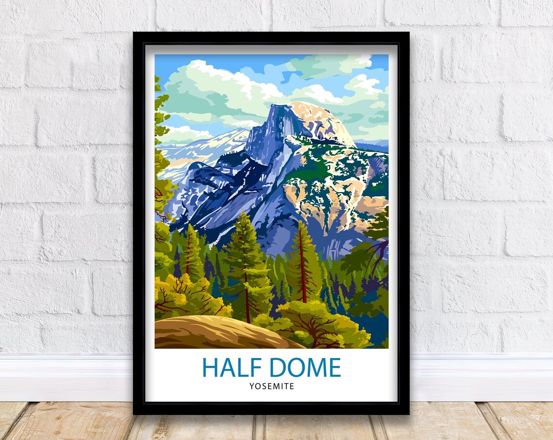 Half Dome Yosemite National Park Granite Cliff Pines Travel Poster