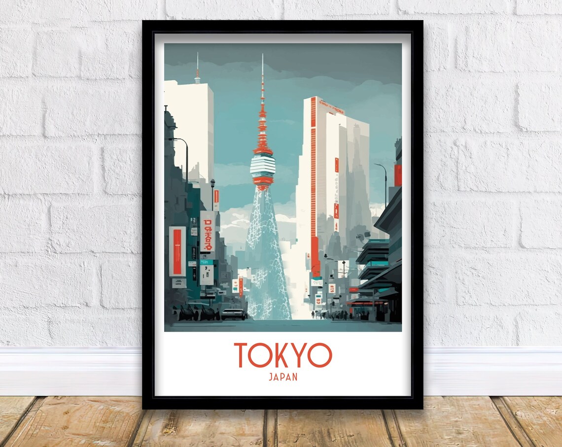 Tokyo Japan Travel Poster, City Skyline Home Decor