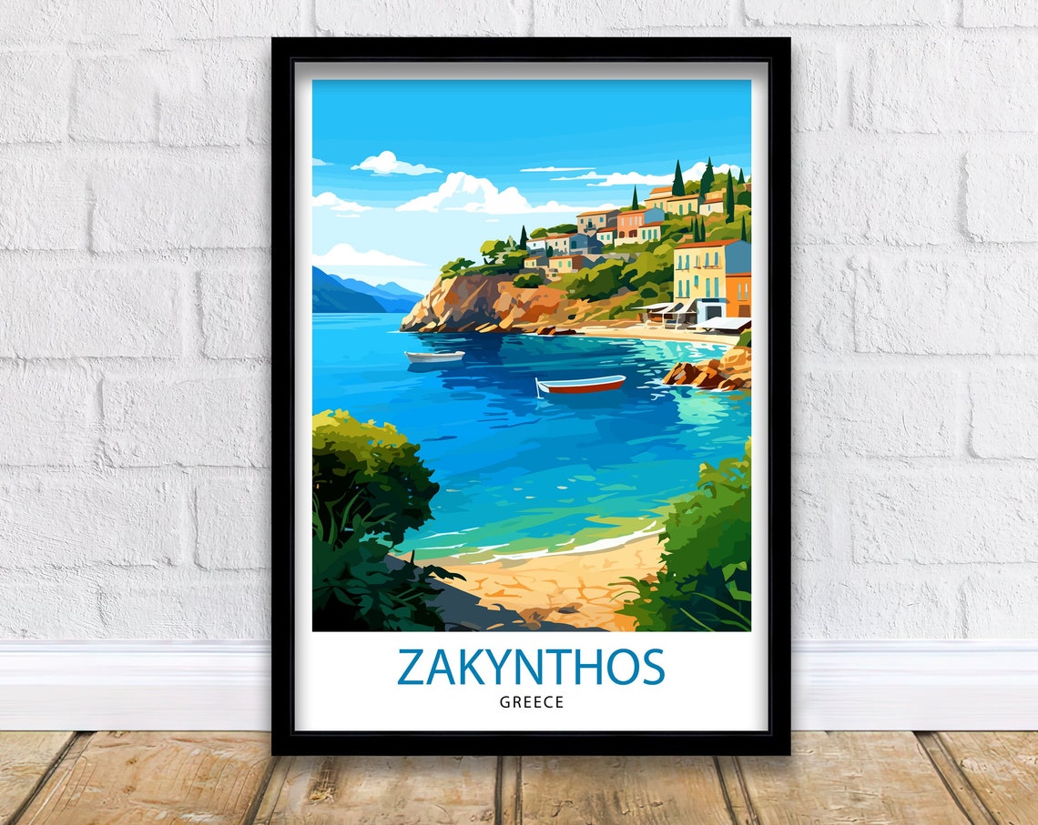 Zakynthos Hidden Cove Boats Turquoise Bay Island Greece Poster