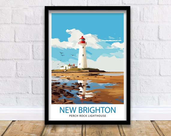 Perch Rock Lighthouse Print New Brighton Nautical Wall Decor Lighthouse Poster Maritime Art Print Coastal Home Decor Gift For Lighthouse