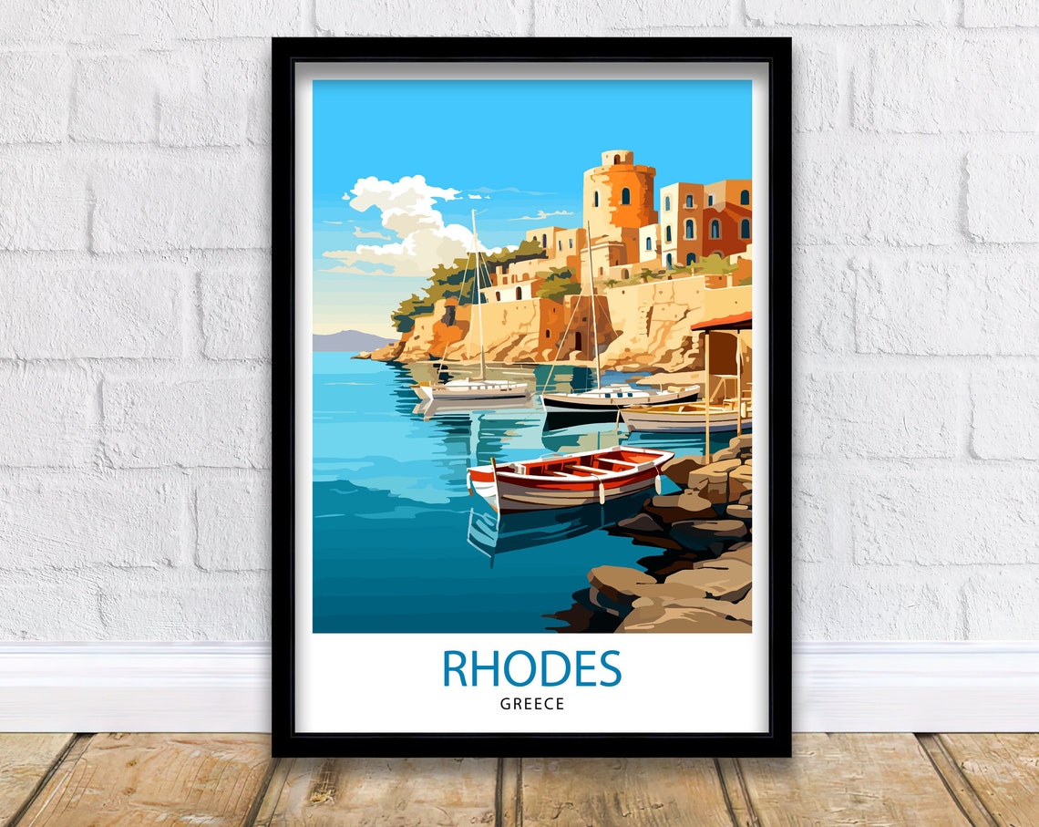 Rhodes Greece Travel Print Rhodes Wall Decor Greek Island Poster Rhodes Travel Prints Rhodes Island Art Print Rhodes Illustration Greece