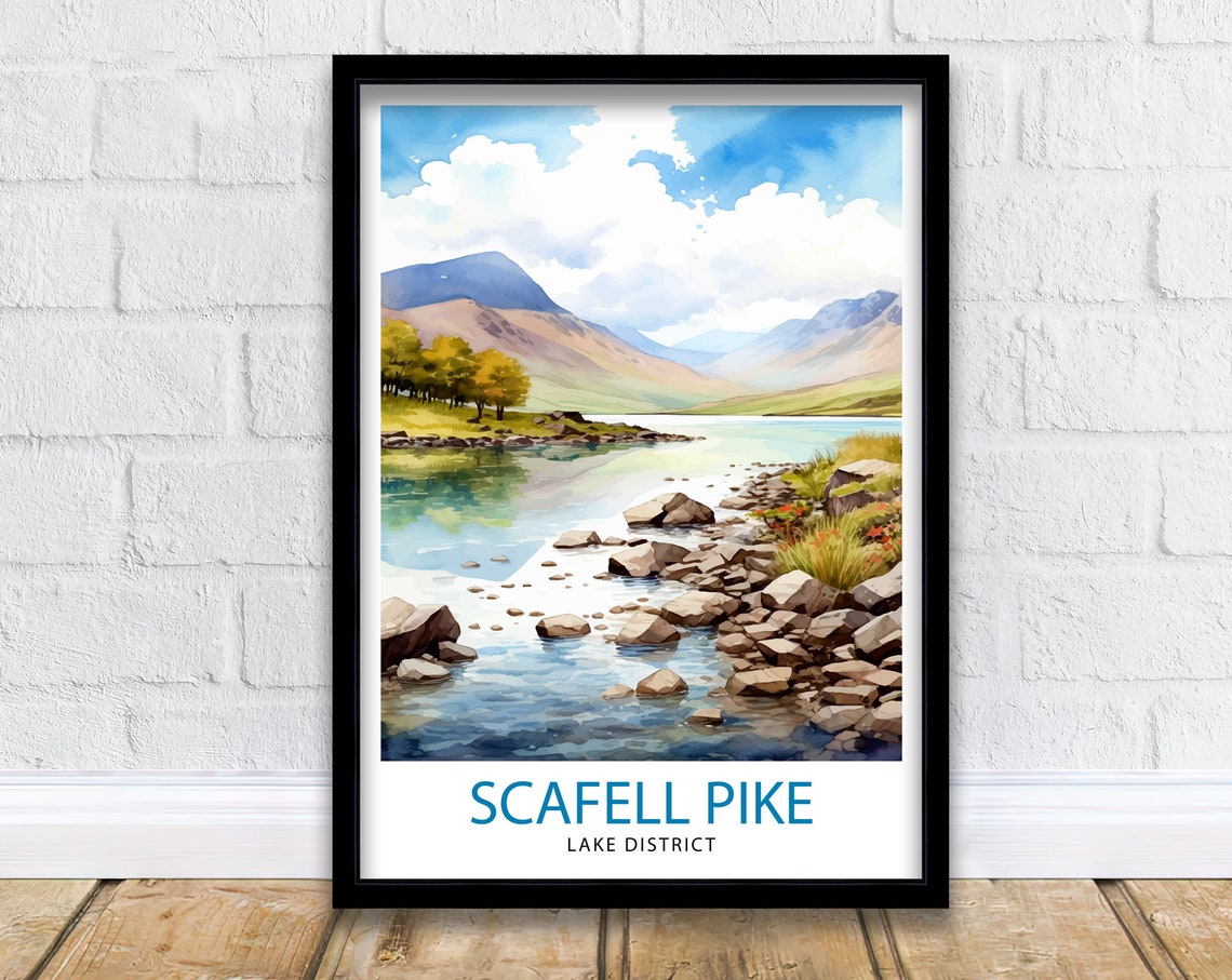 Scafell Pike Lake District Rocky Stream Mountain Watercolor Poster