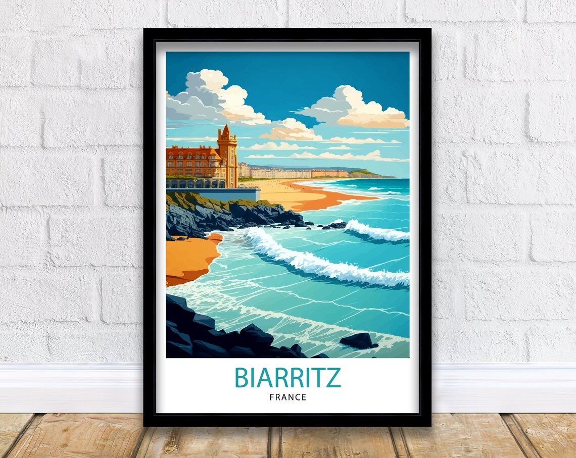 Biarritz France Surf Beach Grand Hotel Rocky Shore Bold Wave Poster